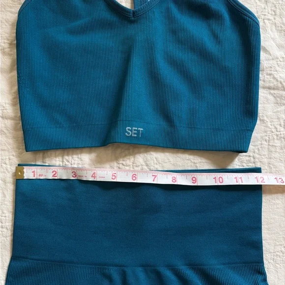 Set Active set shorts tank cropped teal blue small medium workout - Picture 7 of 9